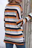 Fashion Casual Striped Split Joint O Neck Tops
