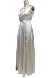 Fashion Elegant Solid Slit Oblique Collar Evening Dress Dresses
