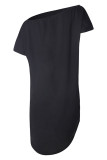 Fashion Casual Solid Split Joint Oblique Collar Irregular Dresses