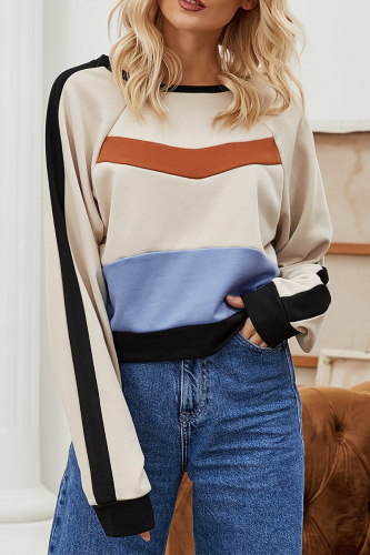 Casual Street Patchwork  Contrast O Neck Tops