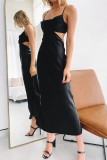 Fashion Street Solid Hollowed Out Spaghetti Strap A Line Dresses