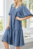 Casual Solid Split Joint Buckle V Neck A Line Dresses