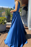 Fashion Elegant Solid Slit Oblique Collar Evening Dress Dresses