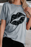 Fashion Sweet Print Split Joint O Neck T-Shirts