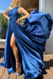 Fashion Elegant Solid Slit Oblique Collar Evening Dress Dresses