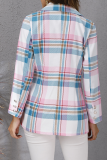 Fashion Street Plaid Split Joint Buttons Turn-back Collar Outerwear
