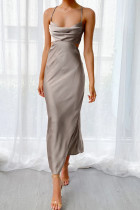 Fashion Street Solid Hollowed Out Spaghetti Strap A Line Dresses