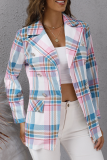 Fashion Street Plaid Split Joint Buttons Turn-back Collar Outerwear