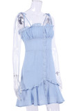 Fashion Casual Solid Split Joint Spaghetti Strap A Line Dresses