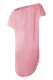 Fashion Casual Solid Split Joint Oblique Collar Irregular Dresses