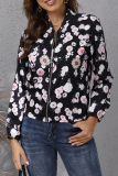 Elegant Print Split Joint Zipper O Neck Outerwear