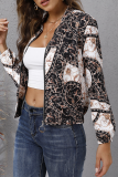 Elegant Print Split Joint Zipper O Neck Outerwear
