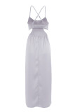 Fashion Street Solid Hollowed Out Spaghetti Strap A Line Dresses