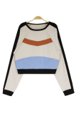 Casual Street Patchwork  Contrast O Neck Tops