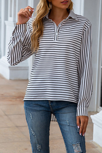 Fashion Street Striped Patchwork Turndown Collar T-Shirts
