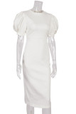 Fashion Street Solid Split Joint O Neck Wrapped Skirt Dresses