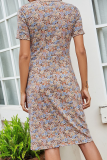 Elegant Floral Split Joint Slit V Neck A Line Dresses