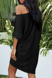 Fashion Casual Solid Split Joint Oblique Collar Irregular Dresses