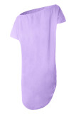 Fashion Casual Solid Split Joint Oblique Collar Irregular Dresses