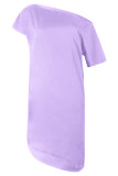 Fashion Casual Solid Split Joint Oblique Collar Irregular Dresses