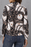 Elegant Print Split Joint Zipper O Neck Outerwear