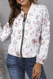 Elegant Print Split Joint Zipper O Neck Outerwear