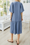Casual Solid Split Joint Buckle V Neck A Line Dresses