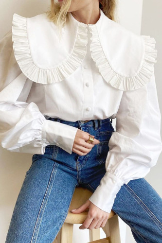 Fashion Celebrities Solid Split Joint Peter Pan Collar Tops