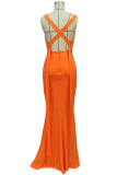 Fashion Elegant Solid Backless Strap Design Asymmetrical Collar Evening Dress Dresses
