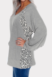Casual Leopard Split Joint V Neck Tops