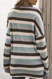 Fashion Casual Striped Split Joint O Neck Tops