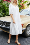 Casual Solid Split Joint Buckle V Neck A Line Dresses
