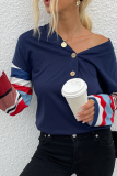 Casual Striped Split Joint Buttons V Neck Tops