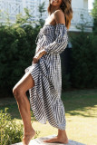 Fashion Street Plaid Split Joint Off the Shoulder A Line Dresses