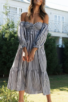 Fashion Street Plaid Split Joint Off the Shoulder A Line Dresses