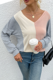 Casual Patchwork  Contrast V Neck Tops