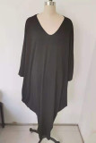 Fashion Casual Solid Split Joint V Neck Irregular Dresses