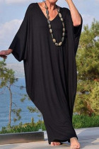Fashion Casual Solid Split Joint V Neck Irregular Dresses