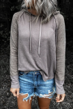 Casual Patchwork Draw String  Contrast Hooded Collar Tops
