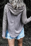 Casual Patchwork Draw String  Contrast Hooded Collar Tops