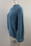 Casual Solid Hollowed Out Split Joint O Neck Tops