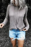 Casual Patchwork Draw String  Contrast Hooded Collar Tops