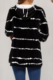 Casual Striped Draw String Pocket Hooded Collar Tops