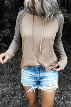Casual Patchwork Draw String  Contrast Hooded Collar Tops