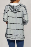Casual Striped Draw String Pocket Hooded Collar Tops