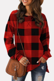 Casual Plaid Split Joint Slit O Neck Tops