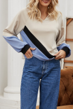 Casual Patchwork  Contrast Hooded Collar Tops