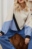 Casual Patchwork  Contrast Hooded Collar Tops