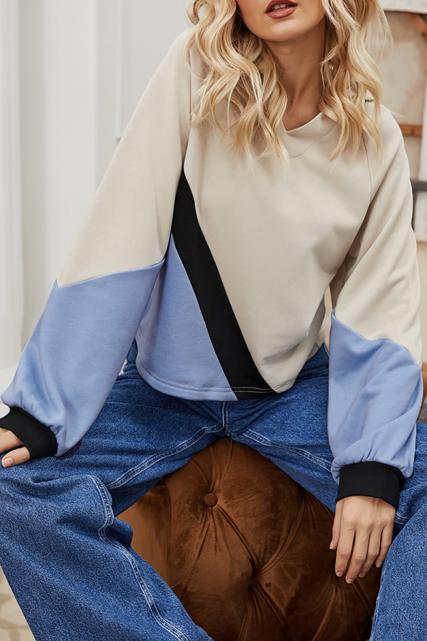 Casual Patchwork  Contrast Hooded Collar Tops