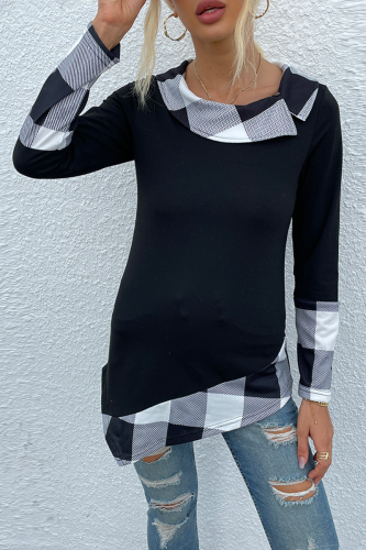 Casual Plaid Split Joint Asymmetrical Turndown Collar Tops